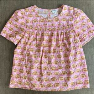 J Crew Pink Puff Sleeve Top Womens Medium Smocked Yoke Short Sleeve Blouse